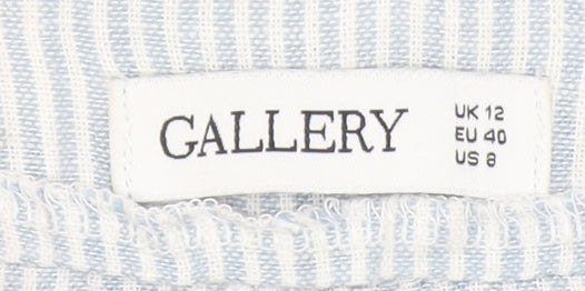 Gallery Womens Blue Striped Linen Blend Trousers Size 12