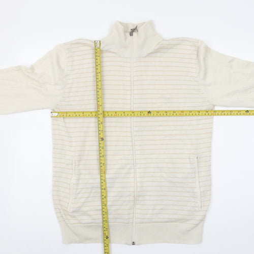 Puma Men Beige Striped Full Zip High Neck Cotton Jumper L