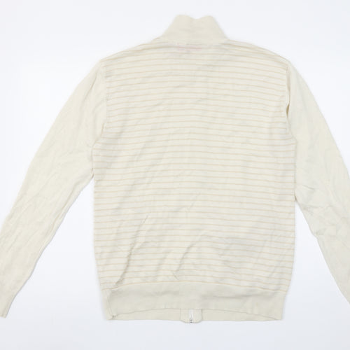 Puma Men Beige Striped Full Zip High Neck Cotton Jumper L