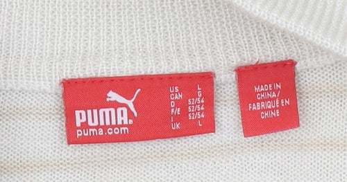 Puma Men Beige Striped Full Zip High Neck Cotton Jumper L