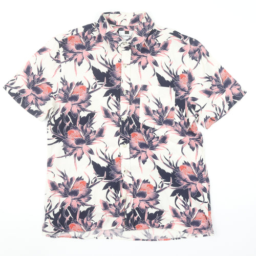 Topman Men's Multicoloured Floral Short Sleeve Cotton Shirt Size M