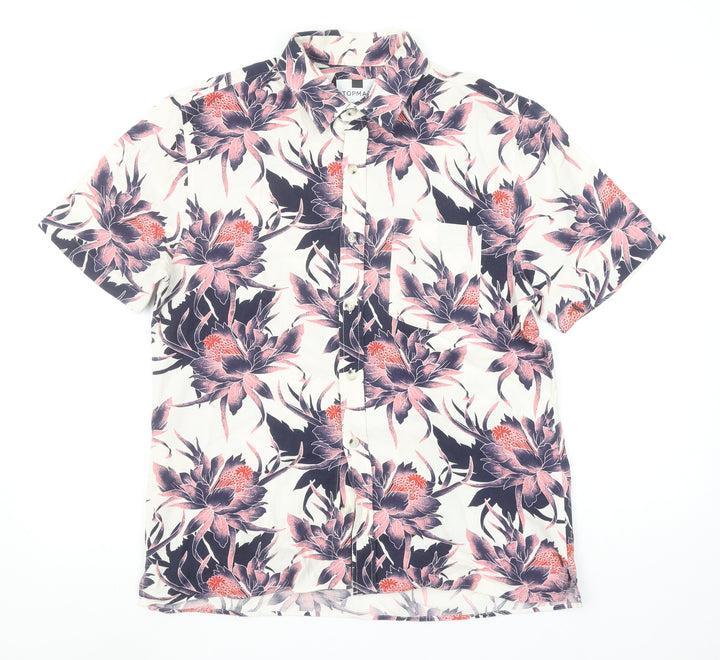 Topman Men's Multicoloured Floral Short Sleeve Cotton Shirt Size M