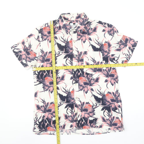 Topman Men's Multicoloured Floral Short Sleeve Cotton Shirt Size M