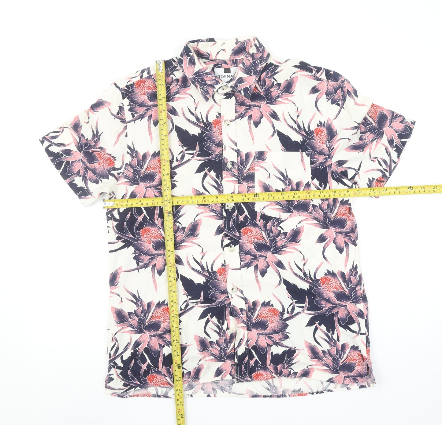 Topman Men's Multicoloured Floral Short Sleeve Cotton Shirt Size M