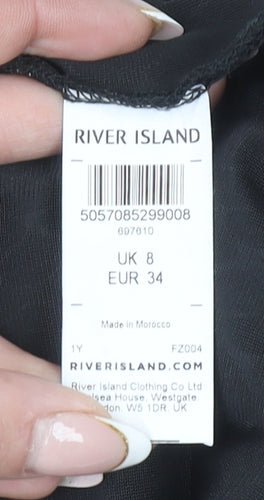 River Island Women’s Black Velvet Cold Shoulder A-Line Halter Dress Size 8