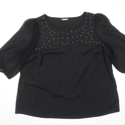 Marks and Spencer Women's Black Beaded 3/4 Sleeve Blouse UK22