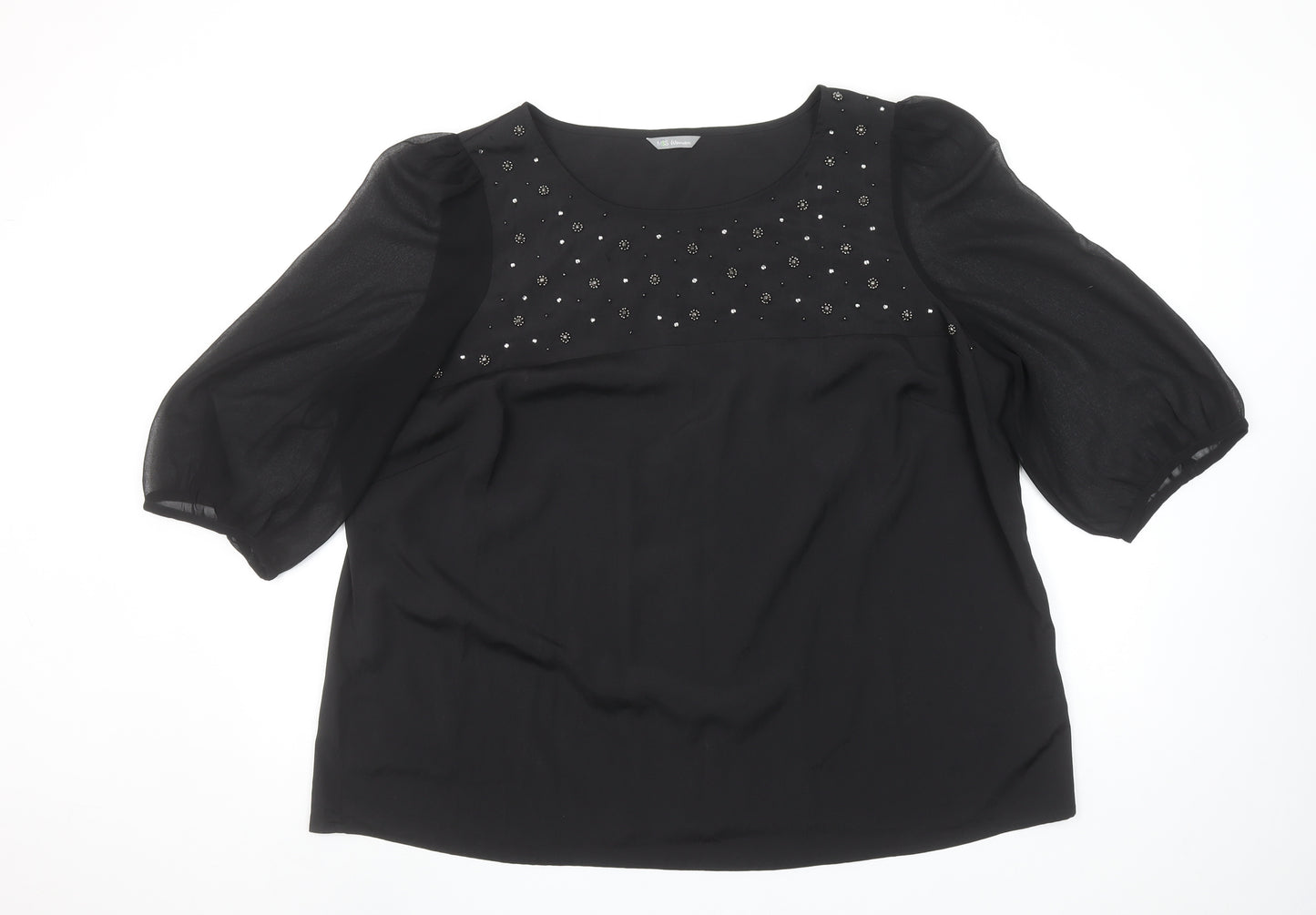 Marks and Spencer Women's Black Beaded 3/4 Sleeve Blouse UK22