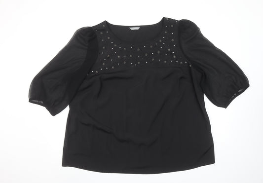Marks and Spencer Women's Black Beaded 3/4 Sleeve Blouse UK22