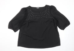Marks and Spencer Women's Black Beaded 3/4 Sleeve Blouse UK22