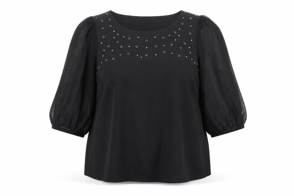 Front view of Marks & Spencer Women's Black Beaded 3/4 Sleeve Blouse UK22