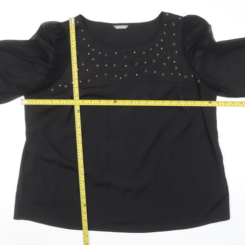 Marks and Spencer Women's Black Beaded 3/4 Sleeve Blouse UK22
