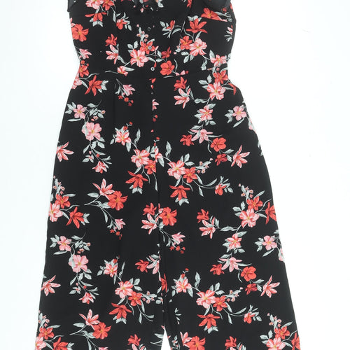 H&M Divided Womens Black Floral Jumpsuit Size 12 Sleeveless Wide-Leg