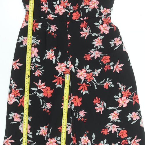 H&M Divided Womens Black Floral Jumpsuit Size 12 Sleeveless Wide-Leg