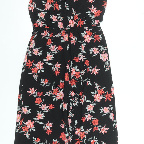 H&M Divided Womens Black Floral Jumpsuit Size 12 Sleeveless Wide-Leg
