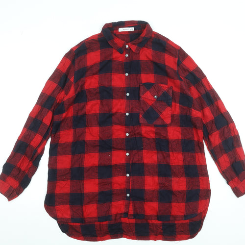 Reserved Women's Red Checked Long Sleeve Flannel Shirt Size 14