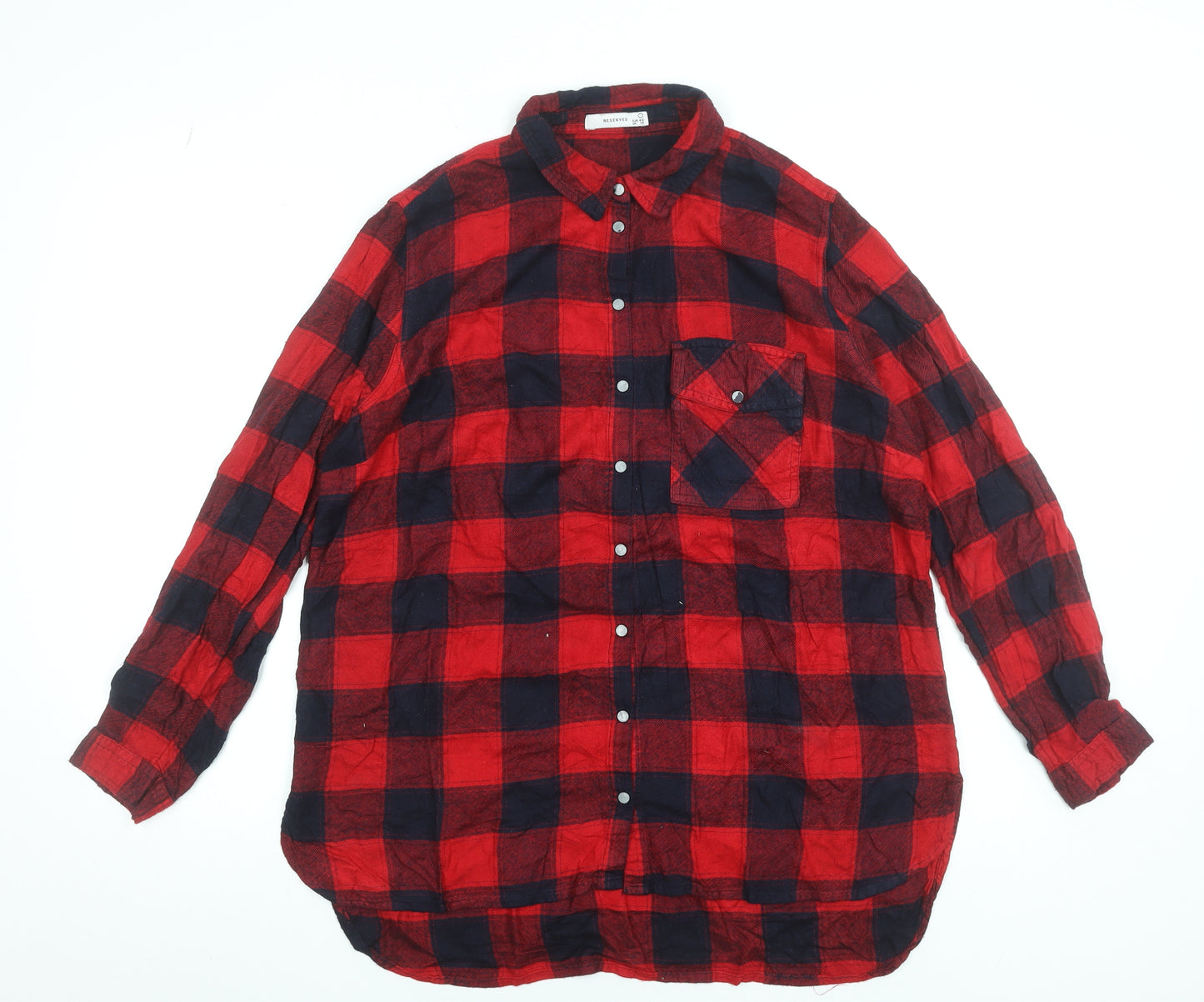 Reserved Women's Red Checked Long Sleeve Flannel Shirt Size 14