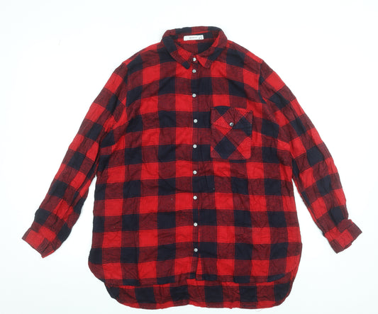 Reserved Women's Red Checked Long Sleeve Flannel Shirt Size 14