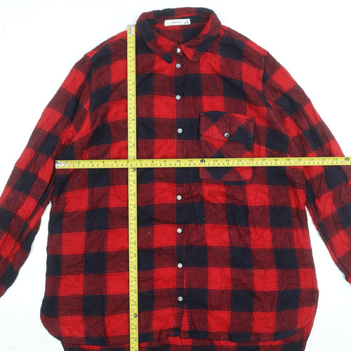 Reserved Women's Red Checked Long Sleeve Flannel Shirt Size 14