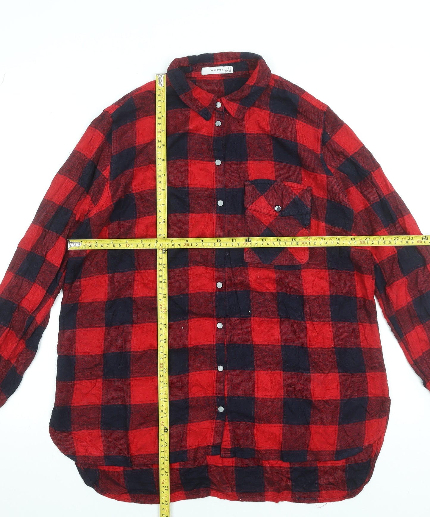 Reserved Women's Red Checked Long Sleeve Flannel Shirt Size 14