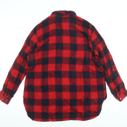 Reserved Women's Red Checked Long Sleeve Flannel Shirt Size 14
