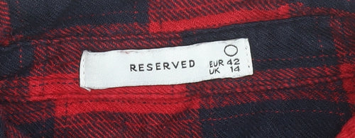 Reserved Women's Red Checked Long Sleeve Flannel Shirt Size 14