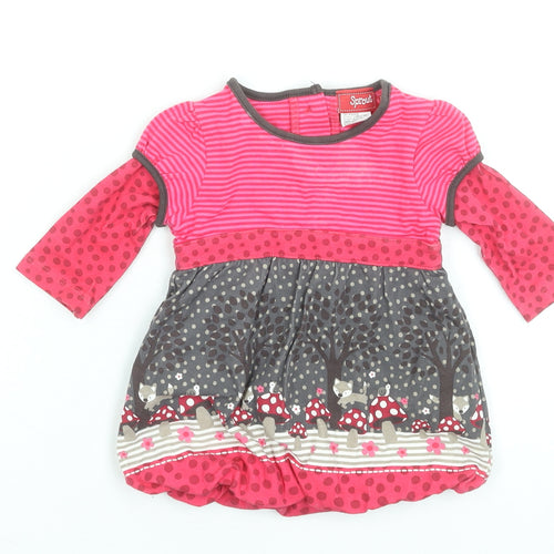 Sprout Girls Pink Long Sleeve A-Line Dress Size Newborn Woodland Print