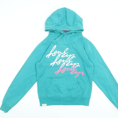 Henleys Girls Blue Pullover Hoodie Size L Graphic Print Cotton Blend