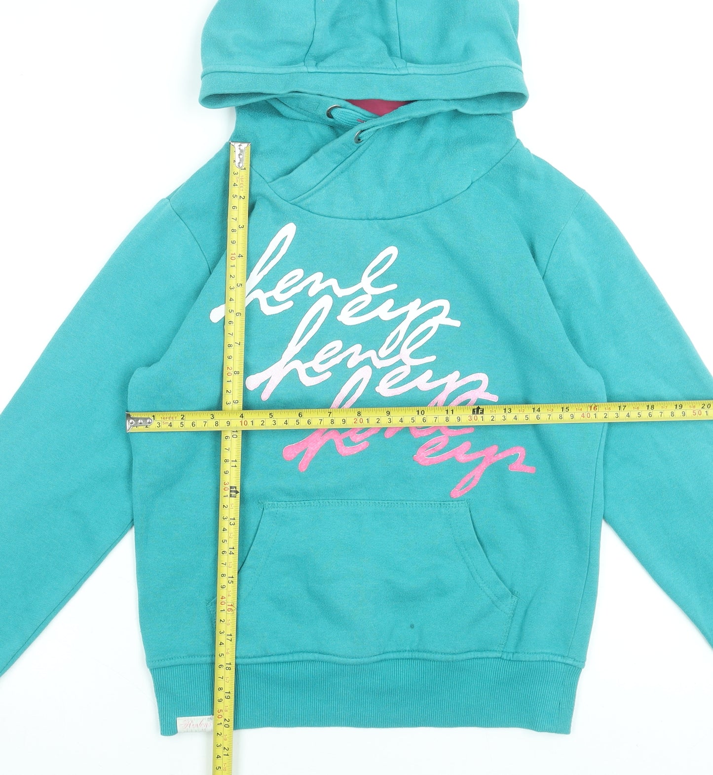Henleys Girls Blue Pullover Hoodie Size L Graphic Print Cotton Blend
