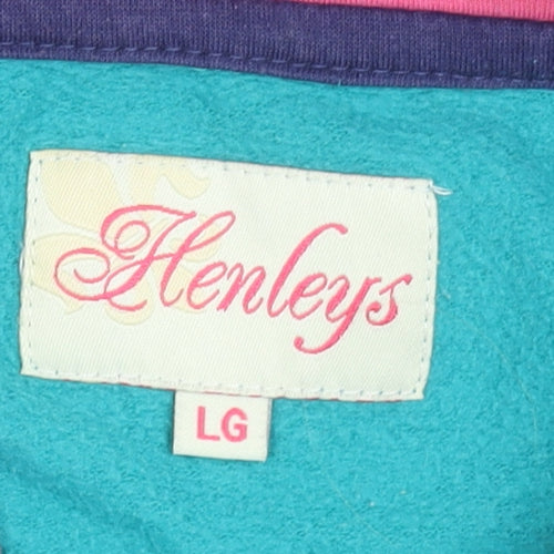 Henleys Girls Blue Pullover Hoodie Size L Graphic Print Cotton Blend