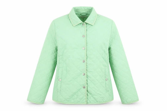 Front view of Clodagh Gallagher Women's Green Quilted Mid-Length Jacket, size 14