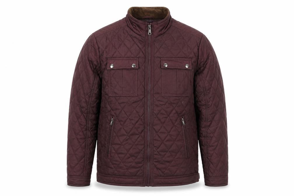 Front view of St. Bernard Men's Brown Quilted Polyester Mid-Length Jacket L