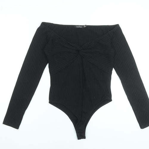 Boohoo Womens Black Off Shoulder Ribbed Bodysuit UK 12