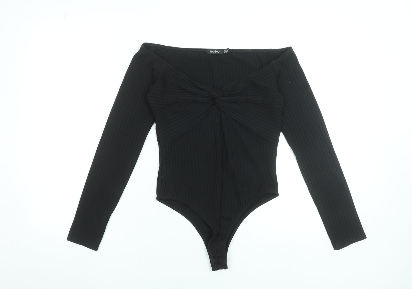 Boohoo Womens Black Off Shoulder Ribbed Bodysuit UK 12