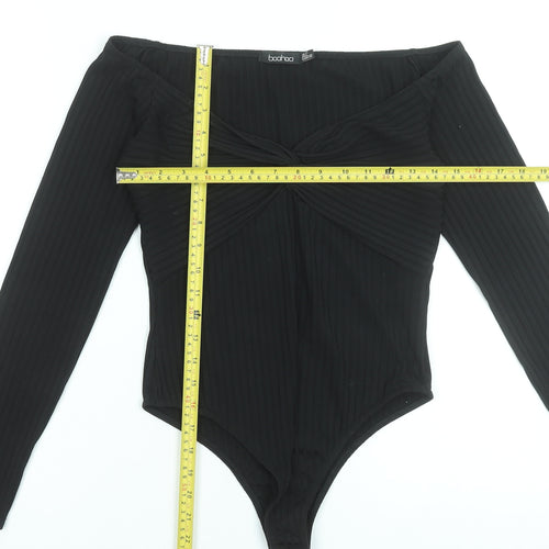 Boohoo Womens Black Off Shoulder Ribbed Bodysuit UK 12