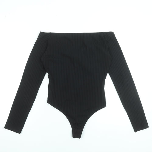 Boohoo Womens Black Off Shoulder Ribbed Bodysuit UK 12