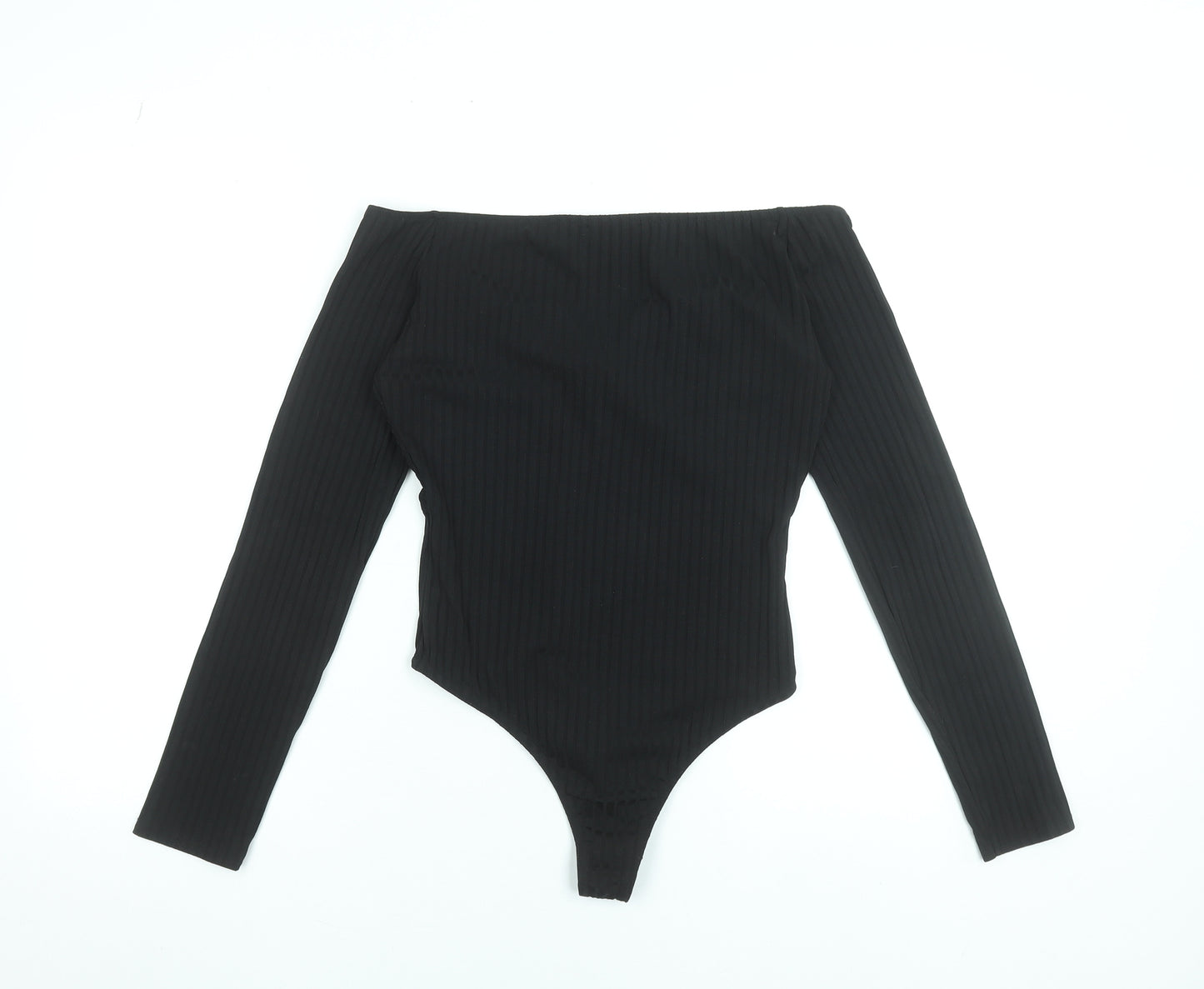 Boohoo Womens Black Off Shoulder Ribbed Bodysuit UK 12