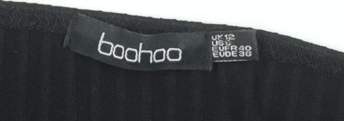 Boohoo Womens Black Off Shoulder Ribbed Bodysuit UK 12