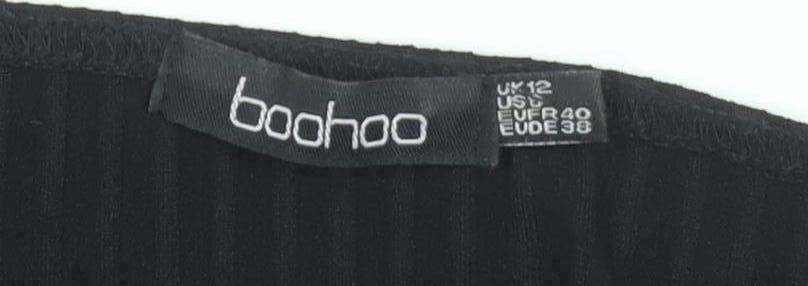 Boohoo Womens Black Off Shoulder Ribbed Bodysuit UK 12