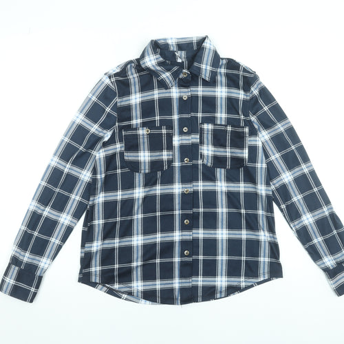 Hailys Women's Navy Check Button-Up Shirt Long Sleeve Size S