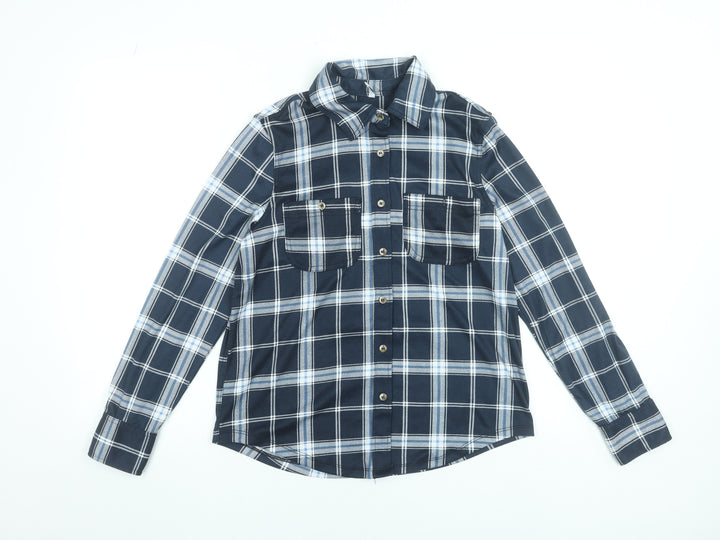 Hailys Women's Navy Check Button-Up Shirt Long Sleeve Size S