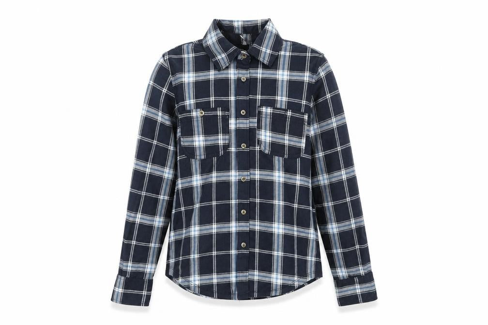 Front view of Hailys Women's Navy Check Button-Up Shirt Long Sleeve, size S
