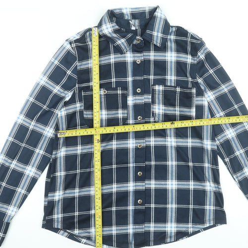Hailys Women's Navy Check Button-Up Shirt Long Sleeve Size S