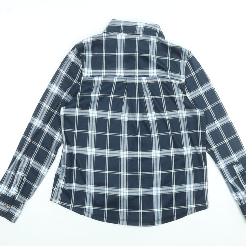 Hailys Women's Navy Check Button-Up Shirt Long Sleeve Size S