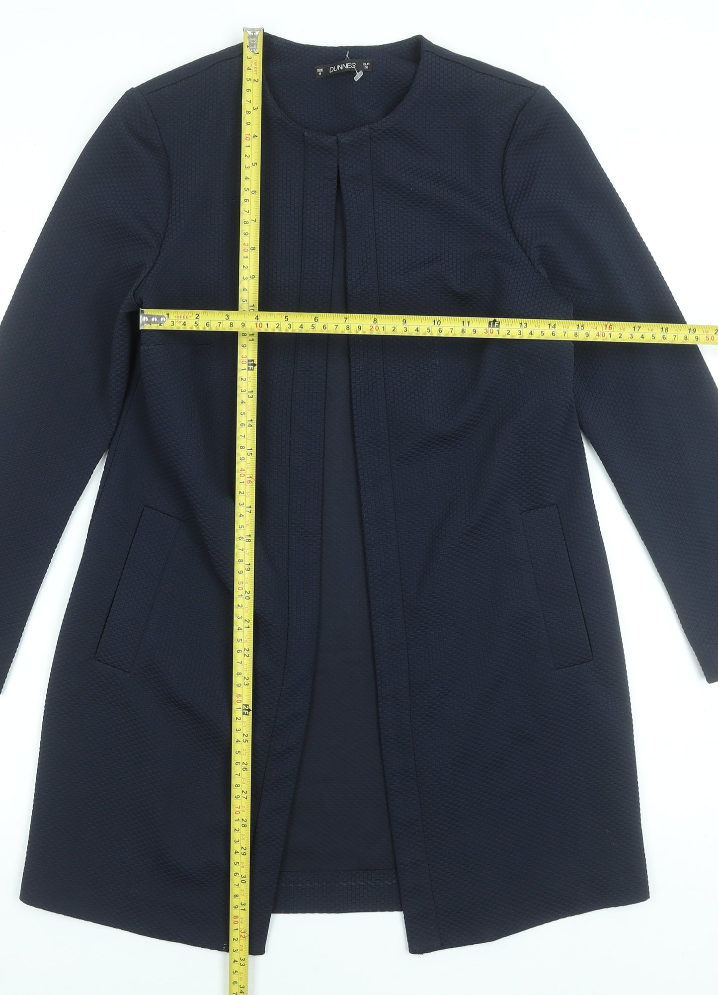 Dunnes Stores Women's Navy Blue Mid-Length Open Coat Size 8