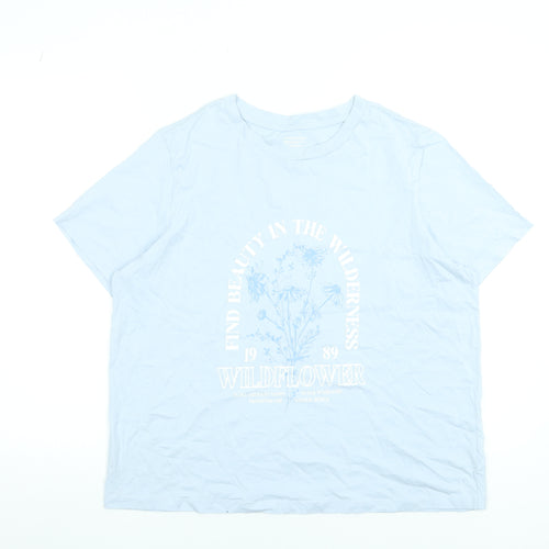 Dunnes Stores Women Blue Graphic Wildflower Cotton T-Shirt Size L