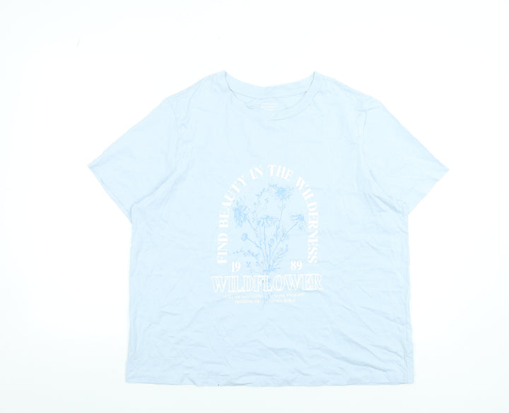Dunnes Stores Women Blue Graphic Wildflower Cotton T-Shirt Size L