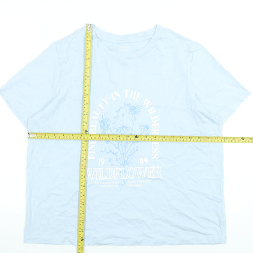 Dunnes Stores Women Blue Graphic Wildflower Cotton T-Shirt Size L