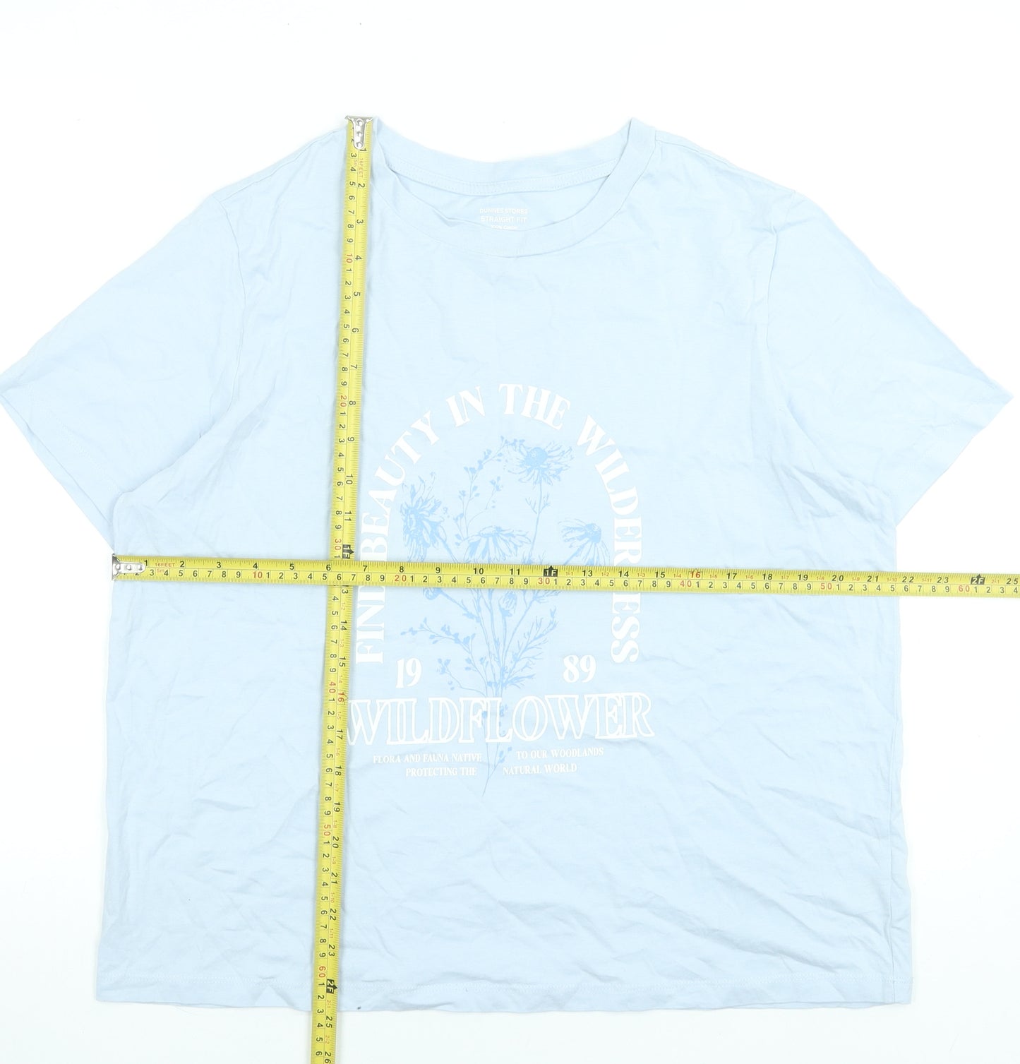 Dunnes Stores Women Blue Graphic Wildflower Cotton T-Shirt Size L