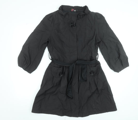 Yumi Women's Black Belted Mid-Length Trench Coat Size M