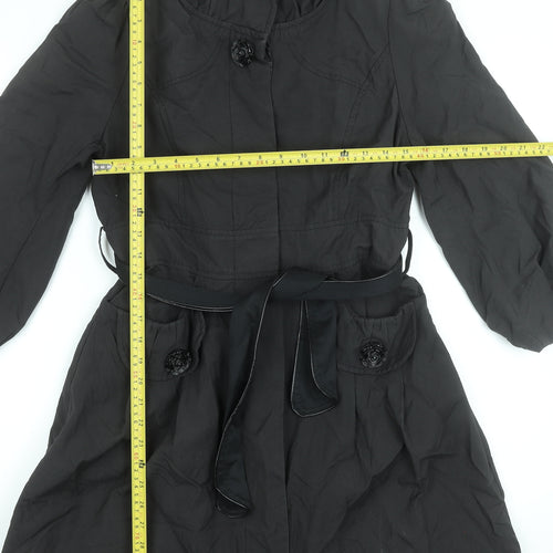 Yumi Women's Black Belted Mid-Length Trench Coat Size M